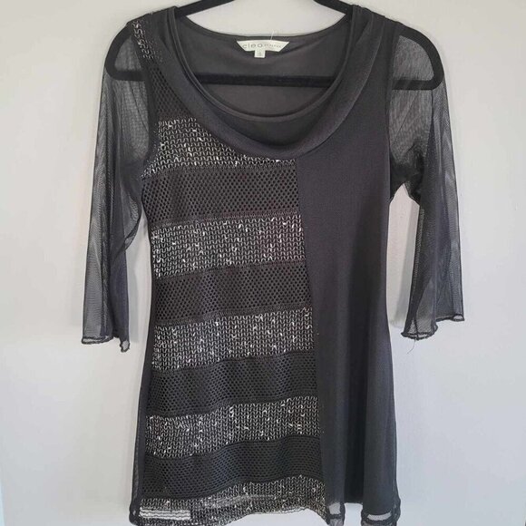 Cleo Petites Black and white mesh evening dress. Like new condition - Picture 1 of 12